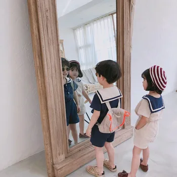 Stil coreean grupa de Copii, Seturi de Haine Drăguț Guler Marinar Băieți și Fete, Îmbrăcăminte Maneci Scurte Lenjerie de pat din Bumbac tricou + pantaloni Scurți Set 2 buc BC635