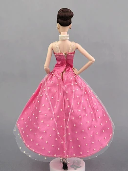 Roz Polka Punctată Partid Rochie Pentru Papusa Barbie Haine de Înaltă Calitate, Rochie de Seara in Miniatura Jucărie pentru copii 1/6 Papusa Accesorii
