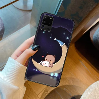 Piersici Cat de Desene animate Drăguț Cuplu Caz de Telefon Pentru Samsung Galaxy S 6 7 8 9 10 E 20 UITRA FE 21 Margine Nota 8 9 10 Plus negru Coque
