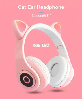 Compatibil Bluetooth Căști Peste Urechi de Pisică Ureche Căști Cu LED-uri de Lumină Pliabil de Control al Volumului de Festivaluri Pentru Copii