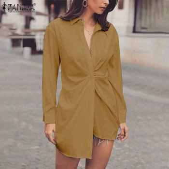 ZANZEA Femei Elegante Camasi 2021 Primăvară Asimetric Topuri Y2K Doamnelor Buton Rever Maneca Lunga Tunica Mujer Camisetas