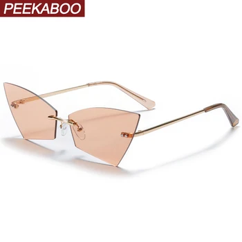 Peekaboo fara rama de ochelari de soare retro femei ochi de pisica de metal de aur fără ramă doamnelor ochelari de soare uv400 maro roșu 2021 vara ochelari