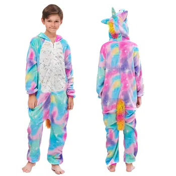 Copilul Homewear Kigurumis Unicorn De Colorat Trusou Copii Unisex Pijama De Flanel Anime Moale Cald Haine Sleepwear Acasă Cu Fermoar