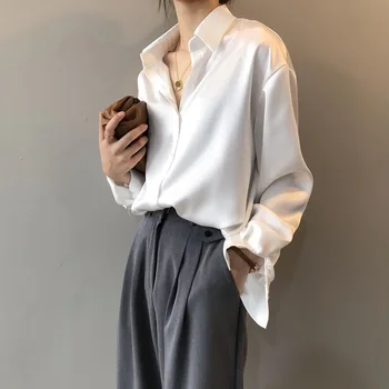 NHKDSASA Femei Tricou de Primăvară de Moda Toamna Pata Bluza de Mătase Femei Mâneci Lungi Vintage Vrac Sta Strada în partea de Sus de Îmbrăcăminte