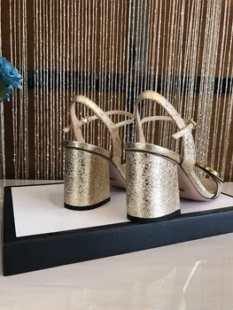 Noi de lux cu toc pentru femei sandale reglabil glezna cu ton de aur hardware cu toc de 7,5 cm Sandale din Piele