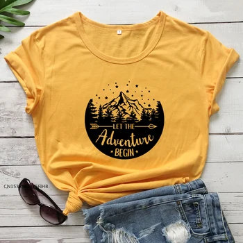 Să Înceapă Aventura T-Shirt Pentru Femei La Modă Grafic Drumeții Top Tricou Estetice De Camping În Aer Liber Tricou Premium Tesatura