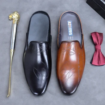 Bărbați Semi-papuci Trendy de Vară pentru Bărbați Baotou Heelless Pantofi din Piele Papuci Subliniat Laser Pantofi pentru Bărbați KV006