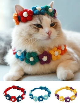 Mână-tricotate din lână de companie de culoare mici de flori de croșetat guler pisica salopete câine salopete Britanic scurt Shiba Inu pisică câine accesorii