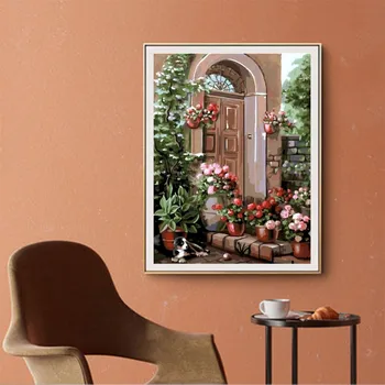 AZQSD Pictură în Ulei De Numărul Ușa de Flori pictate manual Modern de Perete Tablou De Numere Peisaj Manual Cameră Decor
