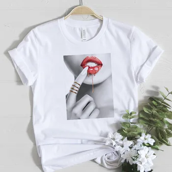 2021 Nou Stil T-shirt de Vară Buze Roz Diamant Moda Picătură de Imprimare Gât Rotund cu Maneci Scurte T-shirt Femei Teuri de Sus de Îmbrăcăminte