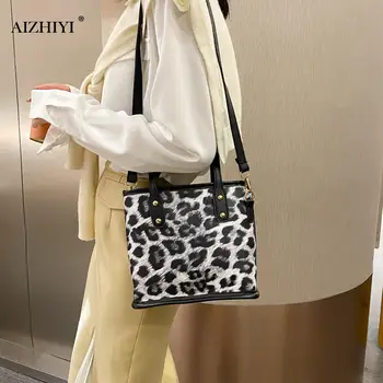 Moda Umăr Geanta Messenger Simplu Crossbody Genti Leopard Imprimate Găleată Tote Mare De Femei Genți De Mână Recipienti Din Plastic Sac De Ambreiaj
