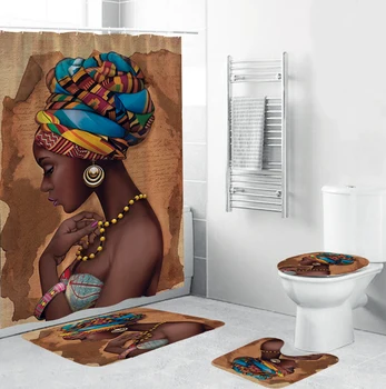 Africa de Femei Americane Duș Cortina Perdele de Baie Set Africane Fluture Fata Anti-derapare Covoare Capacul de Toaletă Covoraș de Baie Seturi