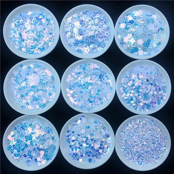 10g/Pachet Albastru de Cristal Unghii Paiete PET Star Inima Lună Sakura cu Paiete, Paillettes pentru manichiura,confetti nunta,Accesorii de Unghii