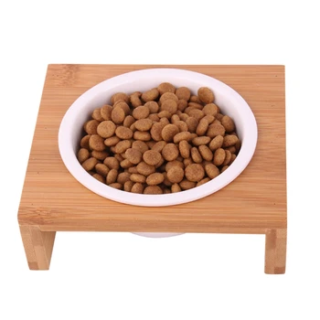 Pisica Câine Alimentatoare Boluri Din Bambus Tacamuri Ceramice Alimente Pentru Animale De Companie Bol De Apă De Înaltă Calitate Anti Skid Animal De Casă Supplies Câine Pisică Castron