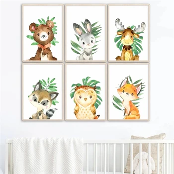Vulpe, raton pădure pictura nordică imagini de animale pentru copii pentru copii decorare camera de Desene animate Art Decor postere canvas tablou H81