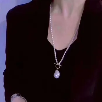 22inches naturale mici real pearl colier cu lanț lung, cu o singură mare baroc forma adevarata perla femei bijuterii de înaltă calitate din china
