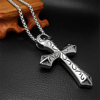 Pandantiv cruce Lant Barbati din Otel Inoxidabil Crucifix Bijuterii Femei Colier
