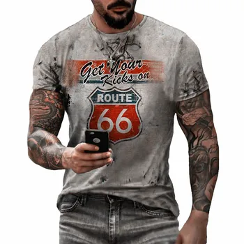 Europene și Americane New Route 66 Imprimat cu Maneci Scurte T-shirt 2021 Vară de Moda pentru Bărbați de Colectare uscare Rapidă Vrac Barbati