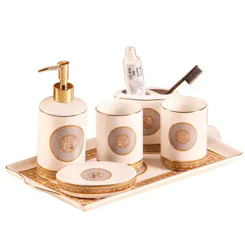 Europene de lux baie ceramice cinci piese set cu tava de toaletă gargara cupa gargara set de produse de baie