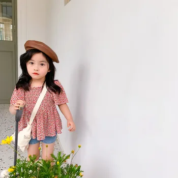 Vara New Sosire stil coreean toate-meci de vânzare fierbinte flori papusa maneca scurta printesa tricou pentru drăguț copil dulce fetele