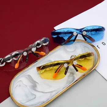 Yumomo Crystral ochelari de Soare Femei Barbati Moda Personlity Parbriz Protectie UV Blu Galben UV400 Oglindă Feminino Gafas De Sol