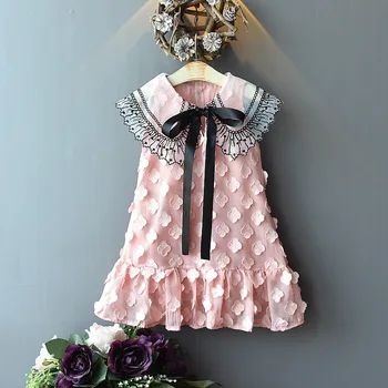 Fata Coreeană Dress Moda De Vara Fata De Externe Sifon Rochie De Printesa Fluture Dantelă Rochie De Flori Copilul Haine De Fata