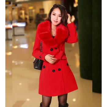 Femei Iarna Stil coreean Negru Lung Amestec de Lână Blana Guler Trenci ofițeresc 2020 Doamnelor Moda Canadiană Haine Plus Dimensiunea 5XL