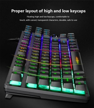 Știri Gaming Keyboard Gamer Tastatură Cu Iluminare din spate USB 84 de Cauciuc Taste RGB prin Cablu Ergonomic rusă Tastatura Pentru Laptop PC