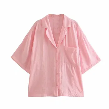 PSEEWE Za Femei Tricouri Supradimensionate Cămașă Albă Femeie de Vară 2021 Maneca Scurta Bluza Feminin Casual Butonul de Sus de Plaja Tricou Roz