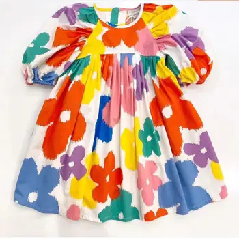 Fata rochie de vară 2021 nou manșon de puf de moda rochie de imprimare copii maneca scurta bumbac rochie de epocă fetita de vacanță rochie de petrecere