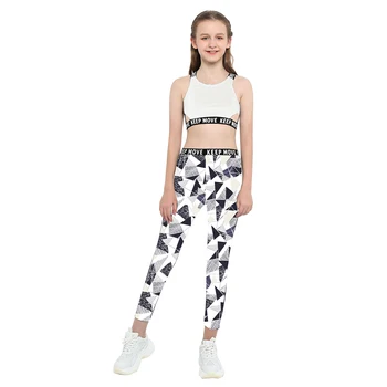 Vara 2 buc Yoga Seturi Treninguri de Funcționare Sport Sport Copii Costum Fete fără Mâneci Racer Back Tank Top Elastic Talie Pantaloni Sport