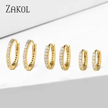 ZAKOL 7 Selectați Dimensiunea de 10mm Moda CZ Mic Cerc Hoop Cercei pentru Femei de Culoare de Aur Rotund Ureche Piercing Cercei Bijuterii 2021