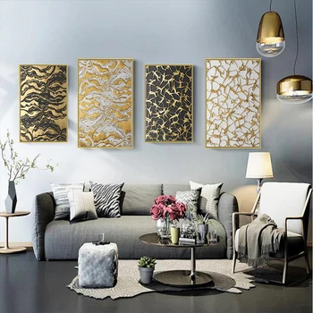 Clasic Panza Pictura Abstractă Frunze de Aur Textura Postere si Printuri opera de Arta de Perete Modular Poze Camera de zi Decor Acasă
