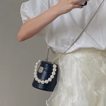 Pearl Lanț de Lux Designer de Genți de mână pentru Femei Elegante Mini Găleată Saci de Umăr Femei PU Piele Geanta Crossbody Mici de Ambreiaj