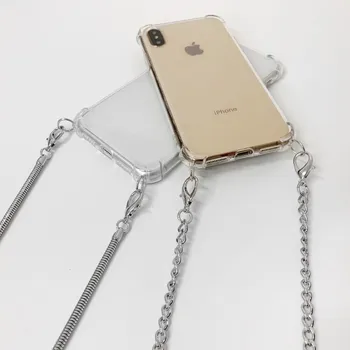 Transparent Curea Cablul de Metal Lanț Bandă Colier Cazuri de Telefon Pentru iPhone 12 7 8 6s 6 Plus 11 Pro X XR XS Max SE 2020 Acoperi funda