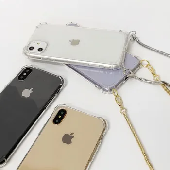 Transparent Curea Cablul de Metal Lanț Bandă Colier Cazuri de Telefon Pentru iPhone 12 7 8 6s 6 Plus 11 Pro X XR XS Max SE 2020 Acoperi funda