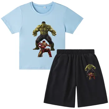 Super-Erou Hulk - Spiderman Baietel Set Haine Copii, Tricouri Pantaloni Costume Copii Costum Bumbac Topuri Scurte 4-14 Ani
