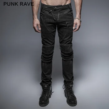 PUNK RAVE Gotic Steampunk Bărbați Militar Blugi Pantaloni Slim Fit Strada Creion Pantaloni Stil de Metal Blugi Streetwear Hip Hop Blugi