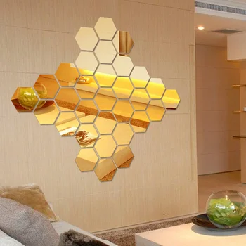 12Pcs Oglindă 3D Hexagon Vinil Autocolant Perete Amovibil Decal Decor Acasă de Artă DIY LI