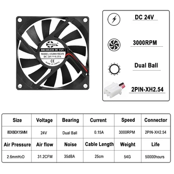 2 buc SXDOOL 8015 24v ventilator Dual Ball 80mm 8cm fan 24V 0.15 UN server invertor DC fan Șasiu Puterea caz Ventilatoare axiale de Răcire