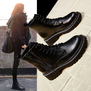 Pantofi Cizme Femei Nou 2020 Papuceii Damele De Lux, Designer De Încălțăminte De Iarnă Rotund Toe Dantela-Up Tv Cu Toc Elegant Rock Med Moda