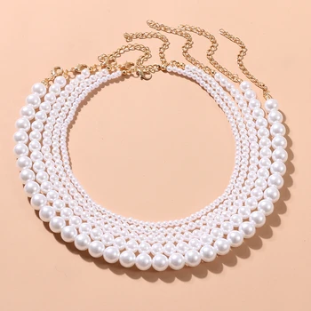 VKME Moda Vintage Alb Perla Lanț Cravată Colier Pentru Femei Rotund Mare Perle de Nunta Simplu Coliere Farmec Bijuterii Elegant