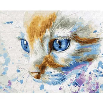 Tablou De Numărul 40X50 50x65CM Cap de Pisică Cu Ochi Albastru Animal Arta de Perete Cadou DIY Imagini De Numere Panza Kituri de Acasă Decorare