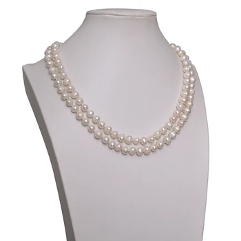 Cam 2 Randuri de 8-9mm alb perle naturale de cultura de apa dulce rotund margele colier pentru femei mireasa mama mai bune bijuterii 17-19