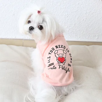 Desene animate Porc de Câine de Companie Haine Imprimate Vesta pentru Câini Moale Drăguț T-shirt Primavara-Vara Chihuahua Mici Roz Fată Băiat Ropa Para Perro