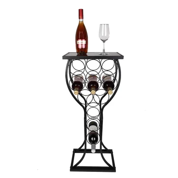 Rack de vin din Metal cu Finisaj de Top de Păstrare a Vinului Organizator de Afișare Raft Tabelul Negru 38.5×30.5×84CM[NE-Stoc]
