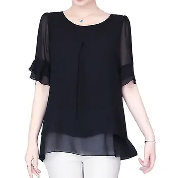 Vara Vrac Solid Negru Bluza Casual Șifon Cămașă Femei Plus Dimensiune 5XL O-Gât Elegant Lotus Maneca Blusa Camisas de Mujer
