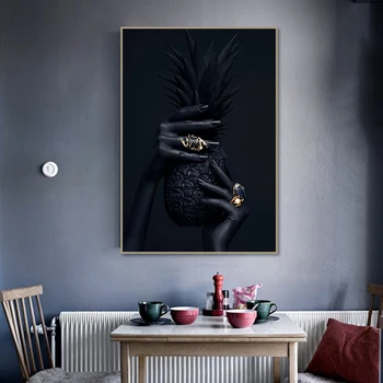 Modern Panza Pictura Mâna Neagră Și Ananas Panza Imagine Postere si Printuri Nordic Arta de Perete Camera de zi Decor Tablouri