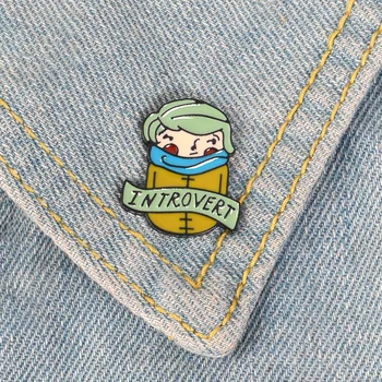 2019 Moda Introvertit Email Pin Desene animate Băiat Timid butonul insigna brosa sac de Guler de Camasa Distractiv de Bijuterii Cadou pentru Prieteni copii breloc