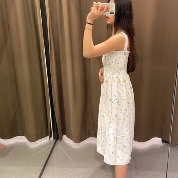 ZA 2021 vara noi de moda rochie de femei mici proaspete florale Ins blogger aceeași rochie imprimate talie elastic rochie de curea